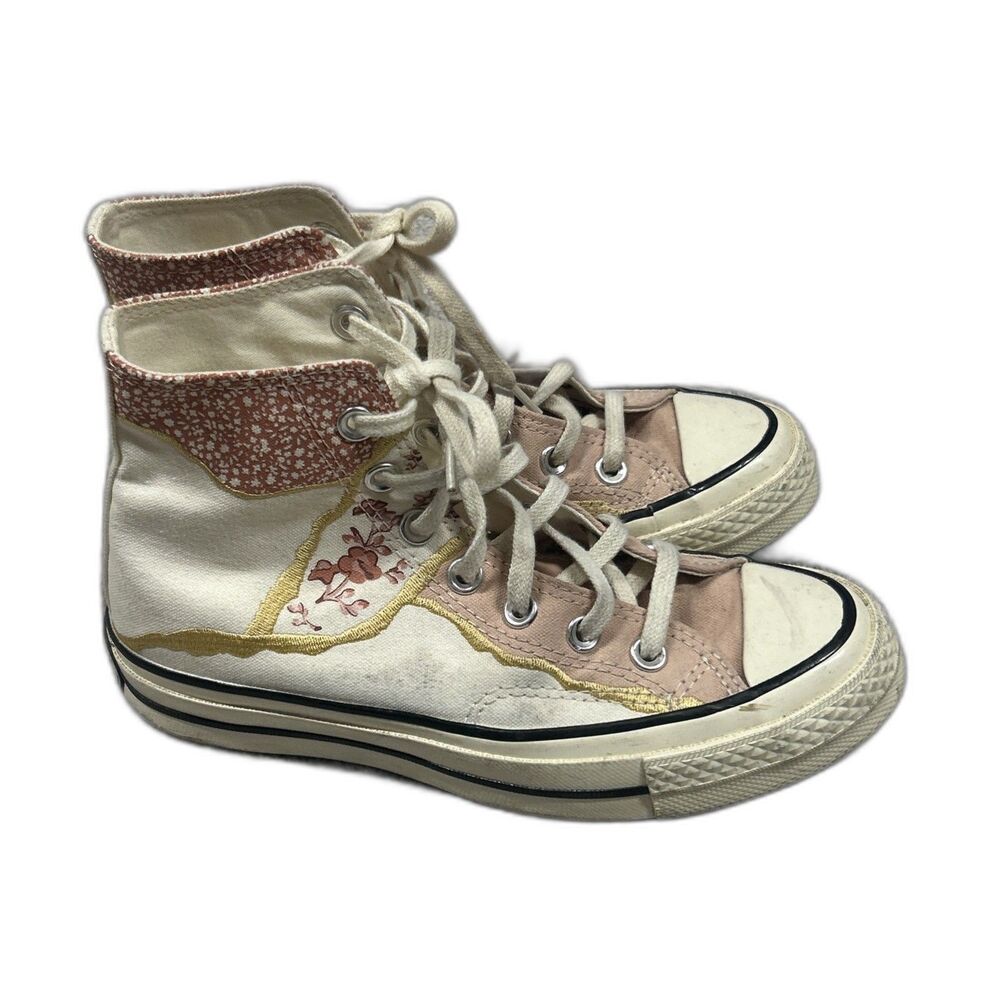 Converse Chuck Shoes Womens 5.5 70s Egret Golden Repair High Top Floral Sneakers